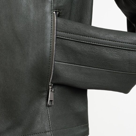 Hugo Boss Grey Green Leather Moto Jacket - Picture 8 of 13